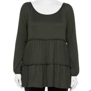 LC Lauren Conrad Tiered Long Sleeve Dark Brown Shirt